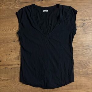 Free People Black V-Neck Short Sleeve Top